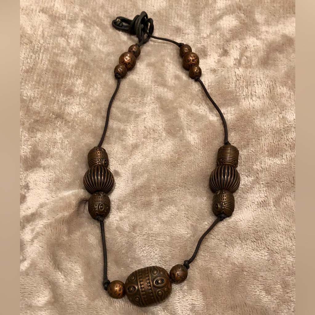 Vintage Old Gold Copper Toned Beaded Necklace